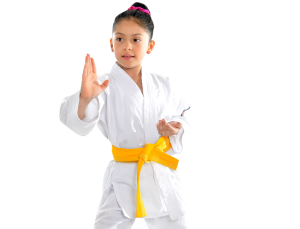 young girl in karate stance